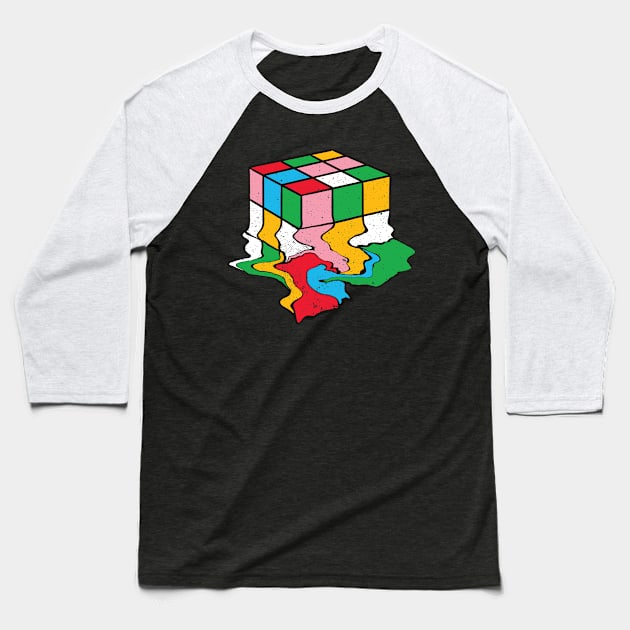 Melting Rubik's Cube Baseball T-Shirt by Noveldesigns